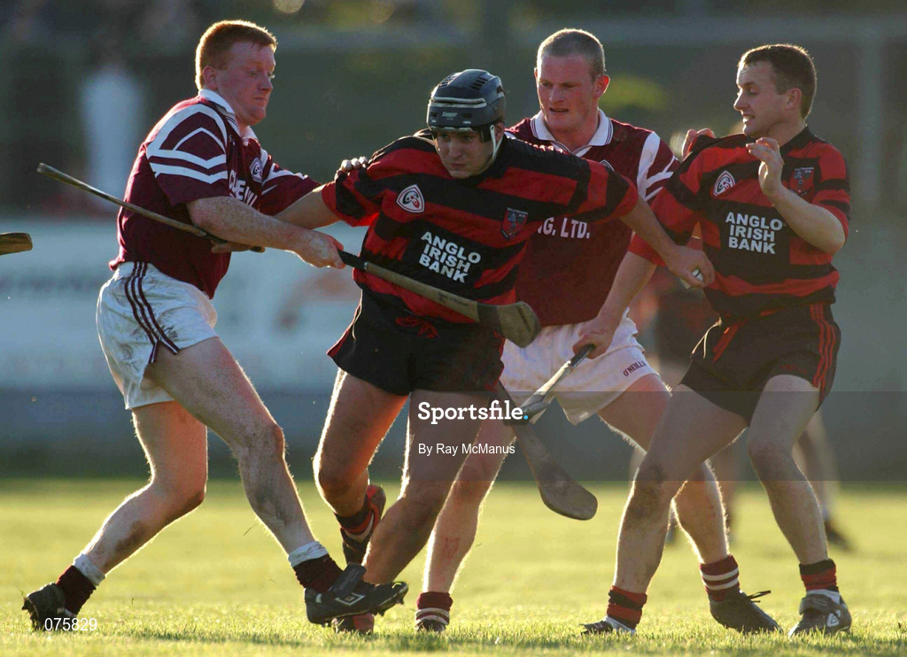 28 October 2001; Darragh O'Sullivan of Ballygunner in action against Fergal O'Sullivan and Colm Mullen, both of St Joseph's Doora Barefield during the AIB Munster Senior Club Hurling Championship Quarter-Final match between Ballygunner and St Joseph's Doora Barefield at Walsh Park in Waterford. Photo by Ray McManus/Sportsfile