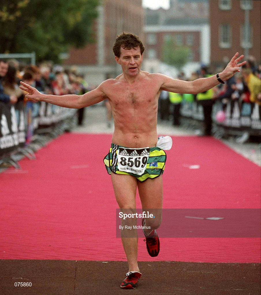 29 October 2001; Peter Ferris finishes his third marathon in 3 days. adidas Dublin Marathon 2001, Dublin. Photo by Ray McManus/Sportsfile