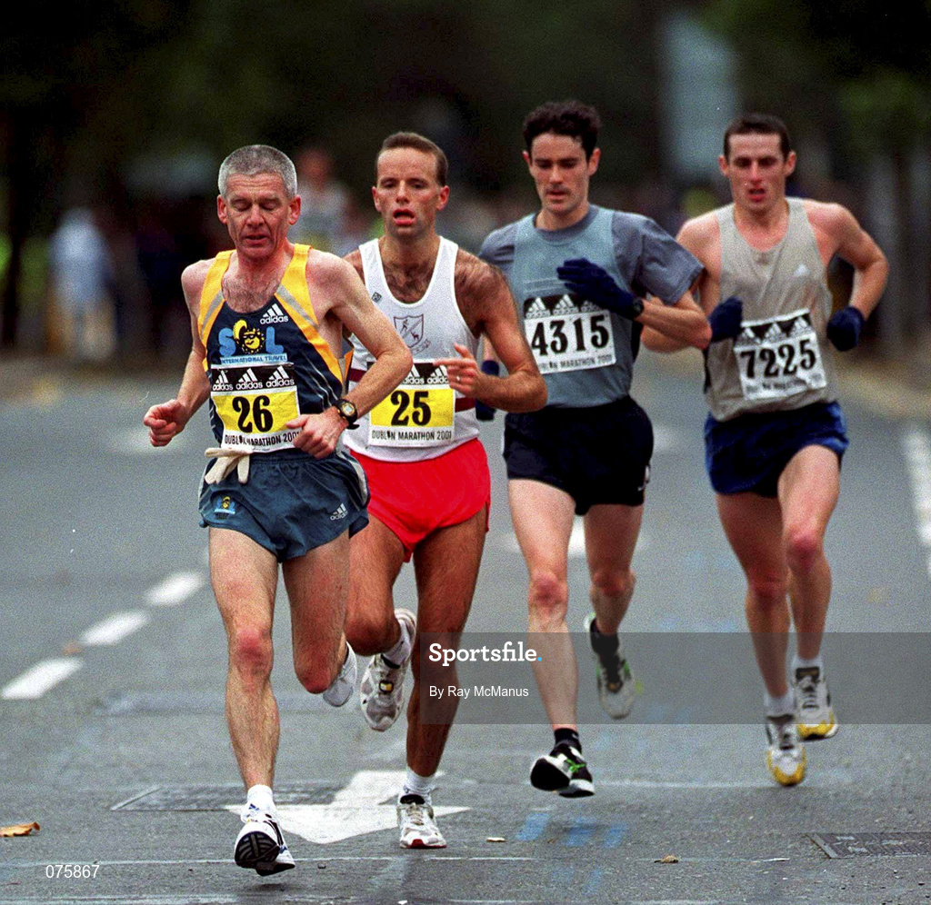 29 October 2001; Irish competitors during the adidas Dublin Marathon, from left, John Griffin, Pauric McKinney, Ian O'Riordan and Gary Patrick Crossan. Photo by Ray McManus/Sportsfile