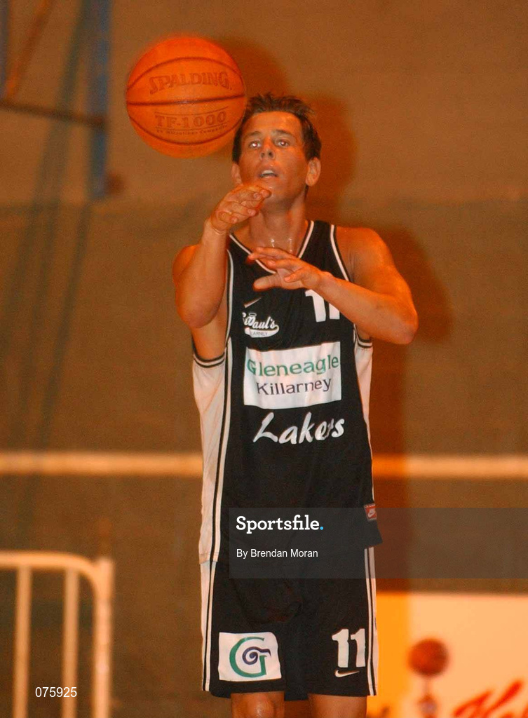 27 October 2001; Billy Gilligan of Gleneagle Killarney during the ESB Men's Superleague Basketball match between Gleneagle Killarney and Frosties Tigers at Tralee Sports Centre in Tralee, Kerry. Photo by Brendan Moran/Sportsfile
