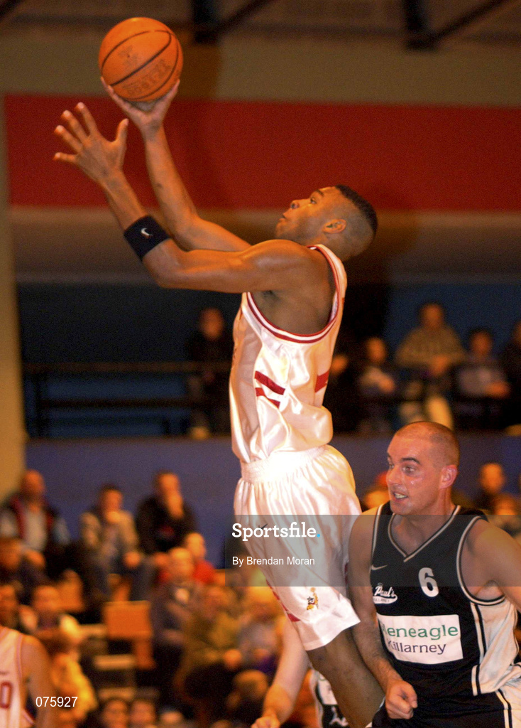 27 October 2001; Jermaine Turner of Frosties Tiger during the ESB Men's Superleague Basketball match between Gleneagle Killarney and Frosties Tigers at Tralee Sports Centre in Tralee, Kerry. Photo by Brendan Moran/Sportsfile