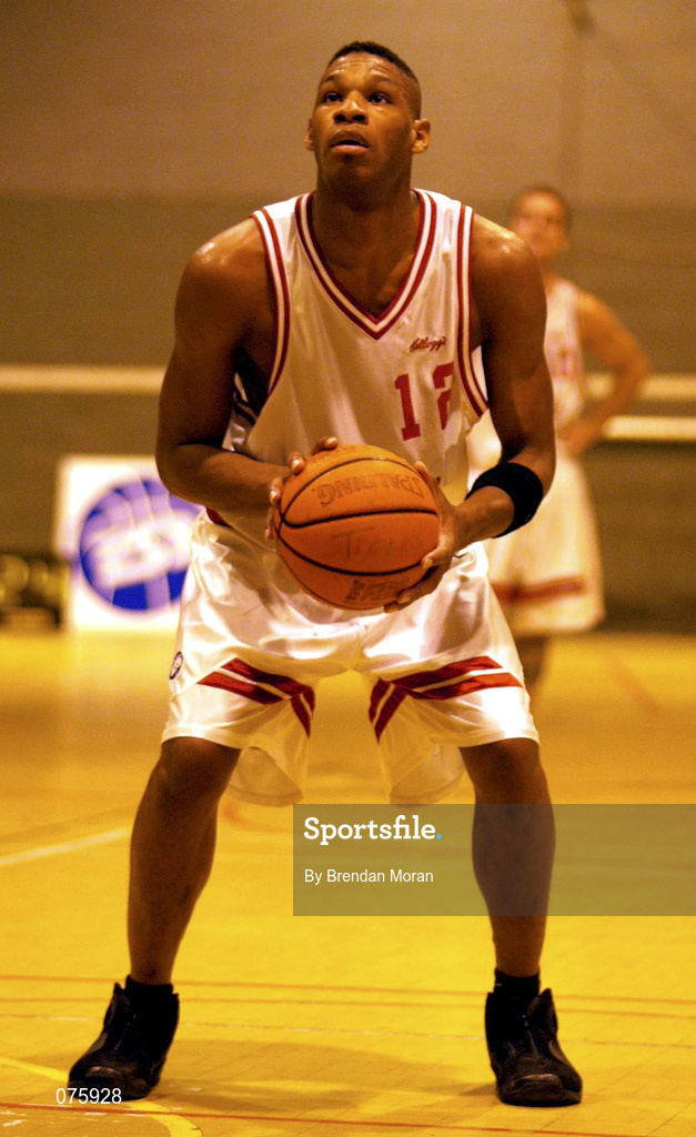 27 October 2001; Jermaine Turner of Frosties Tigers during the ESB Men's Superleague Basketball match between Gleneagle Killarney and Frosties Tigers at Tralee Sports Centre in Tralee, Kerry. Photo by Brendan Moran/Sportsfile