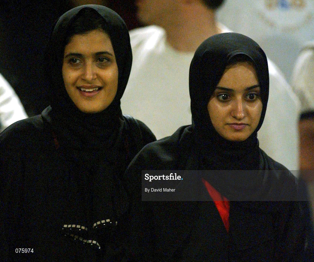 31 October 2001; Two Iranian fans look on during the 2002 FIFA World Cup AFC Qualification Play-Off 2nd Leg match between United Arab Emirates and Iran the at Al-Nahyan Stadium in Abu Dhabi, United Arab Emirates. Photo by David Maher/Sportsfile