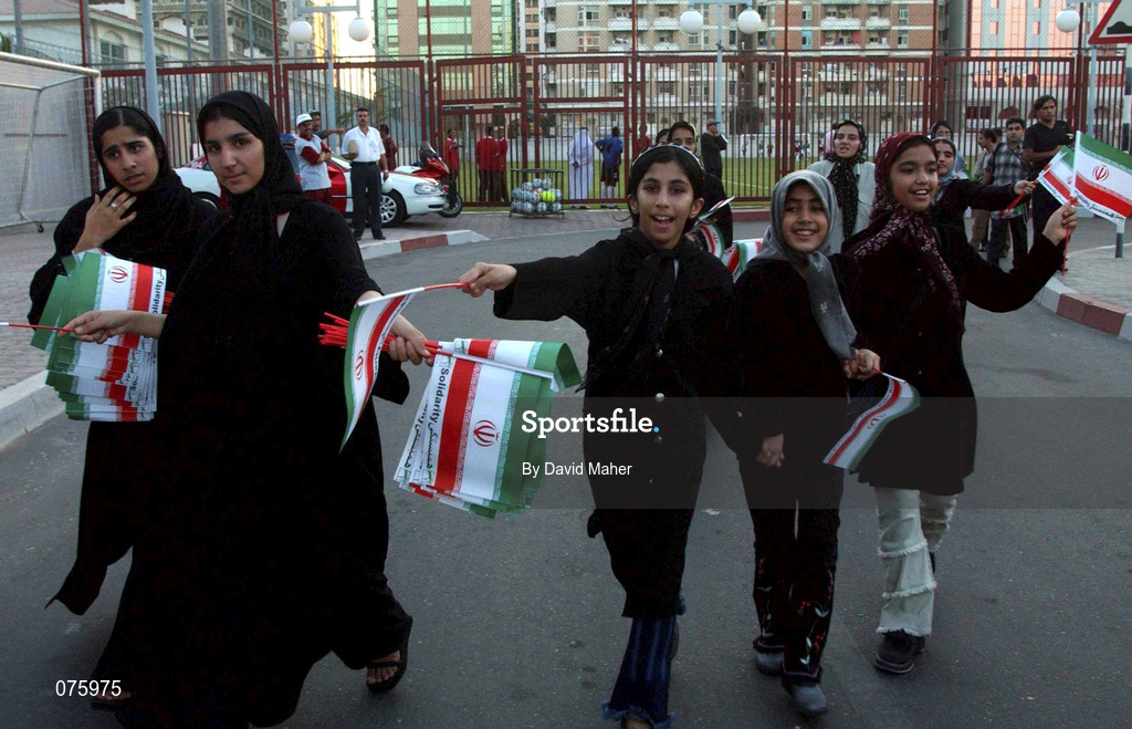 31 October 2001; Iranian fans show their support their team before the 2002 FIFA World Cup AFC Qualification Play-Off 2nd Leg match between United Arab Emirates and Iran the at Al-Nahyan Stadium in Abu Dhabi, United Arab Emirates. Photo by David Maher/Sportsfile