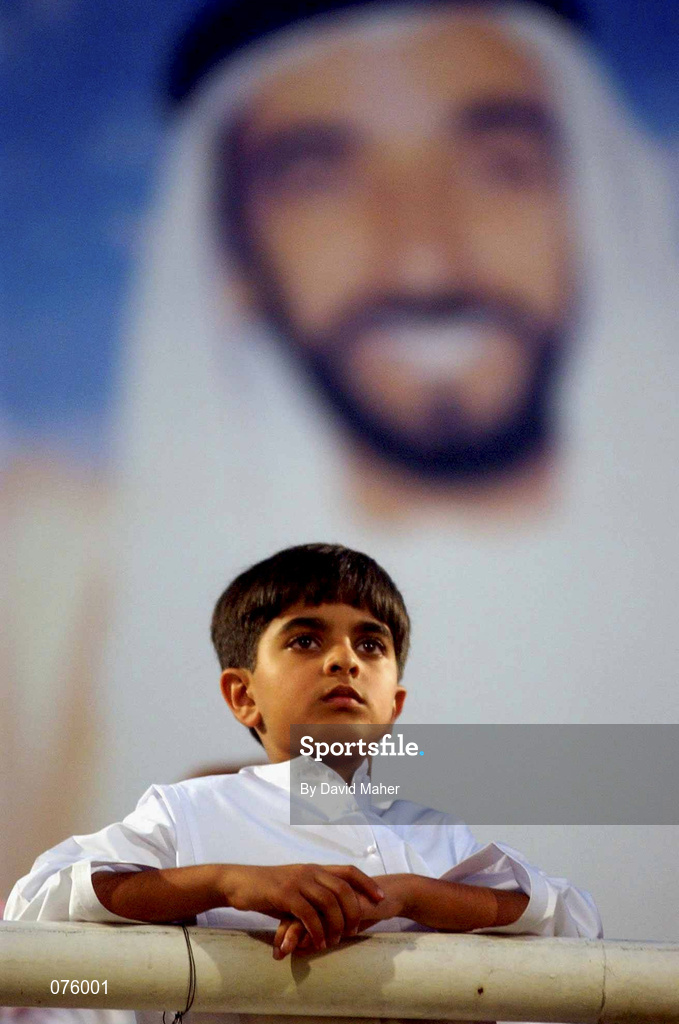 31 October 2001; An Iranian fan watches on  during the 2002 FIFA World Cup AFC Qualification Play-Off 2nd Leg match between United Arab Emirates and Iran the at Al-Nahyan Stadium in Abu Dhabi, United Arab Emirates. Photo by David Maher/Sportsfile