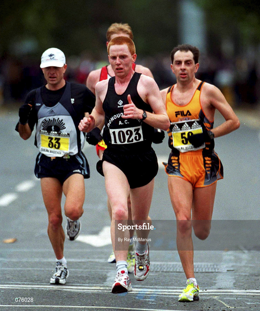 29 October 2001; Ireland's Dermot Martin Callaghan, No.1023, during the adidas Dublin Marathon in Dublin. Photo by Ray McManus/Sportsfile