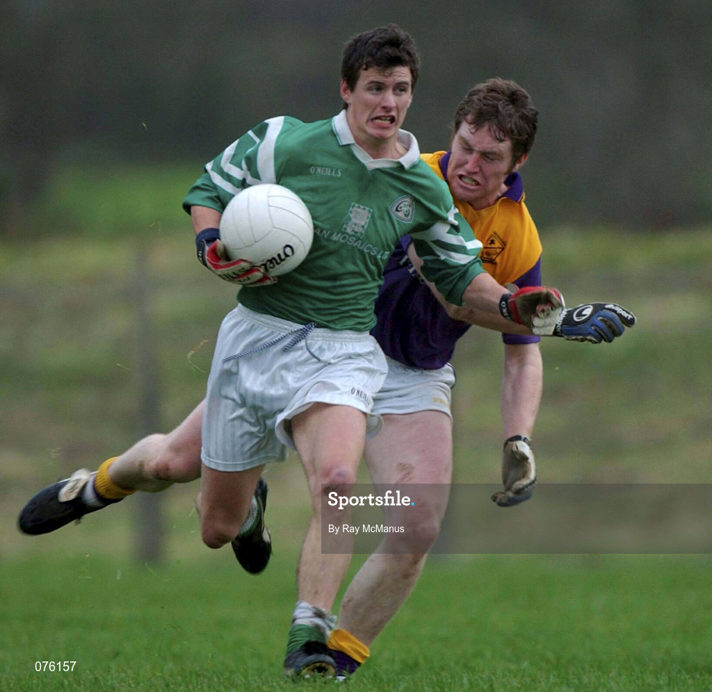 4 November 2001; Aidan Higgins of Charlestown Sarsfields in action against Alan Nolan of Roscommon Gaels during the AIB Connacht Club Senior Football Championship Semi-final match between Charlestown Sarsfields and Roscommon Gaels at Fr O'Hara Memorial Park in Charlestown, Mayo. Photo by Ray McManus/Sportsfile