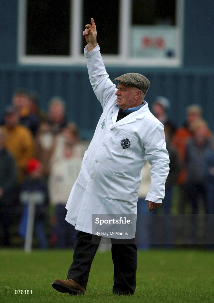 4 November 2001; An Umpire tries to attract the attention of the Referee during the AIB Connacht Club Senior Football Championship Semi-final match between Charlestown Sarsfields and Roscommon Gaels at Fr O'Hara Memorial Park in Charlestown, Mayo. Photo by Ray McManus/Sportsfile
