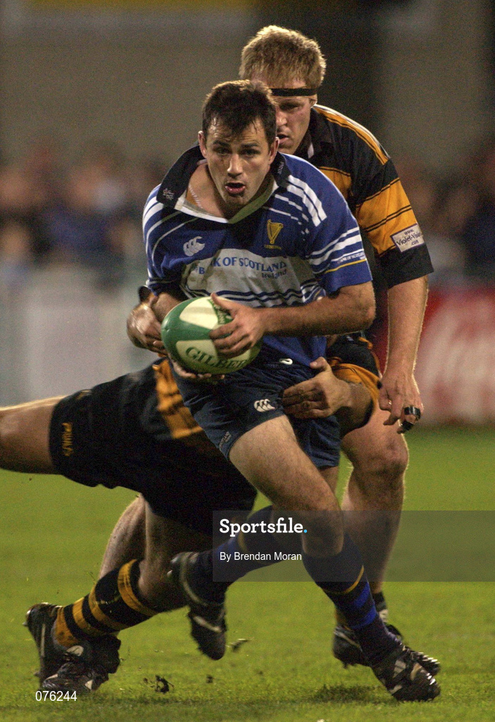 26 October 2001; Nathan Turner of Leinster is tackled by Rod Snow of Newport during the Heineken Cup Pool 6 Round 3 match between Leinster and Newport at Donnybrook Stadium in Dublin. Photo by Brendan Moran/Sportsfile