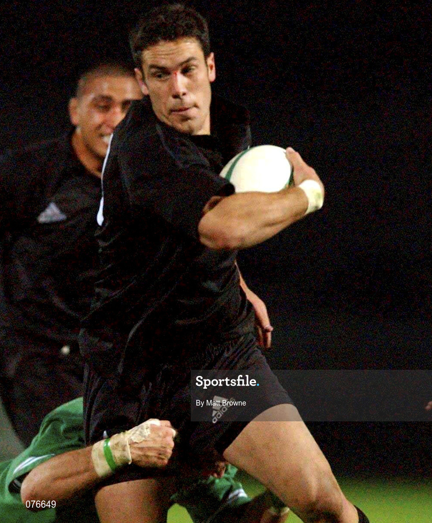 13 November 2001; David Hill of New Zealand is tackled by Keith Gleeson of Ireland during the "A" International Rugby Friendly match between Ireland and New Zealand at Ravenhill Stadium in Belfast. Photo by Matt Browne/Sportsfile