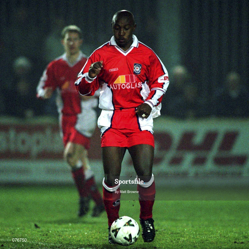 23 March 2001; Mbabazi Livingstone of St Patrick's Athletic during the FAI Harp Lager Cup Third Round Replay match between St Patrick's Athletic and Longford Town at Richmond Park in Dublin. Photo by Matt Browne/Sportsfile