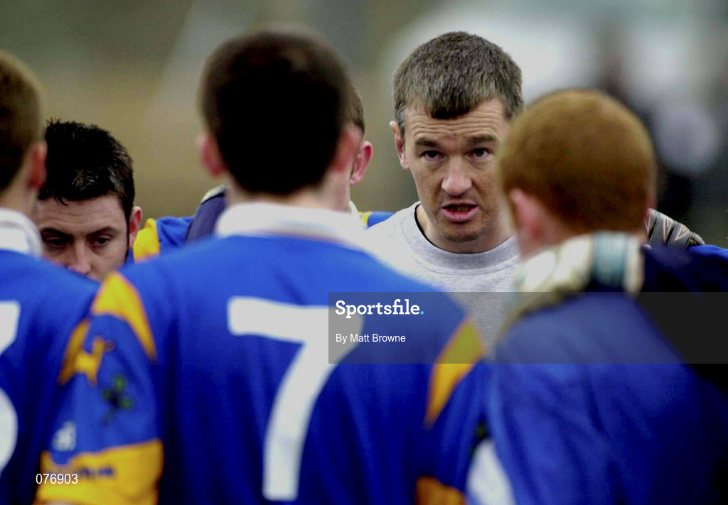 18 November 2001; Wicklow Manager John O'Leary speaks to his team ahead of the O'Byrne Cup Group 2 match between Wicklow and Kildare at the County Grounds in Aughrim, Wicklow. Photo by Matt Browne/Sportsfile