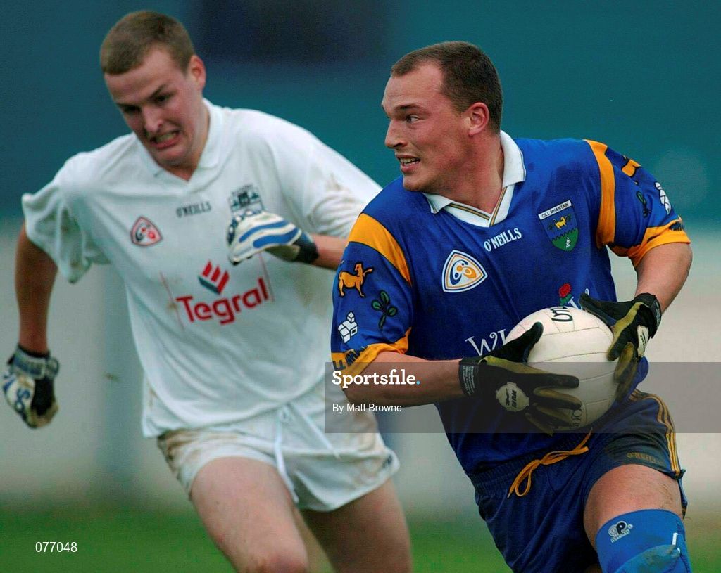 18 November 2001; Brendan Hannaidh of Wicklow in action against Padraig Mullarkey of Kildare during the O'Byrne Cup Group 2 match between Wicklow and Kildare at the County Grounds in Aughrim, Wicklow. Photo by Matt Browne/Sportsfile