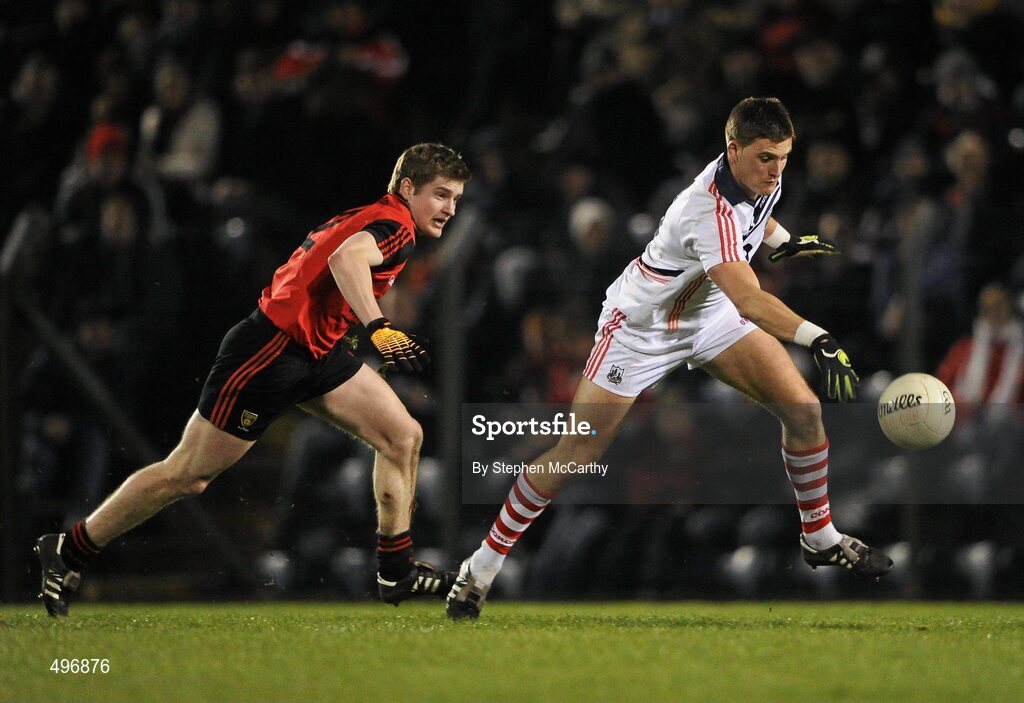 12 March 2011; Ray Carey, Cork, in action against Conor Maginn, Down. Allianz Football League, Division 1, Round 4, Cork v Down, Pairc Ui Rinn, Cork. Picture credit: Stephen McCarthy / SPORTSFILE