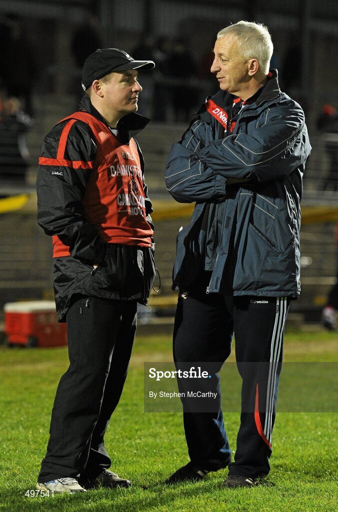 12 March 2011; Cork manager Conor Counihan, right, and Down manager James McCartan in conversation after the game. Allianz Football League, Division 1, Round 4, Cork v Down, Pairc Ui Rinn, Cork. Picture credit: Stephen McCarthy / SPORTSFILE
