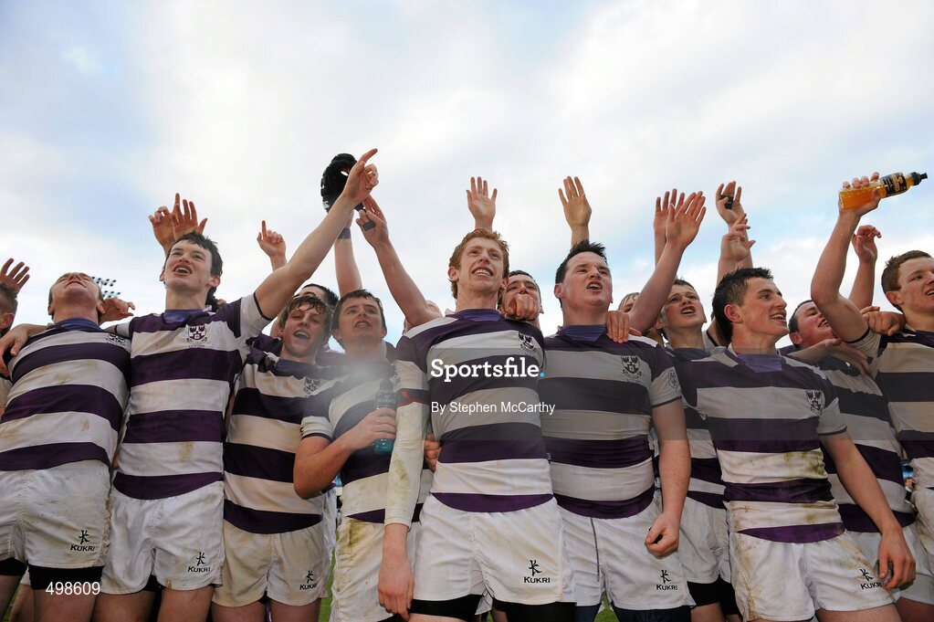 17 March 2011; Clongowes Wood College SJ players celebrate their side's victory. Powerade Leinster Schools Senior Cup Final, Cistercian College Roscrea v Clongowes Wood College SJ, RDS, Ballsbridge, Dublin. Picture credit: Stephen McCarthy / SPORTSFILE