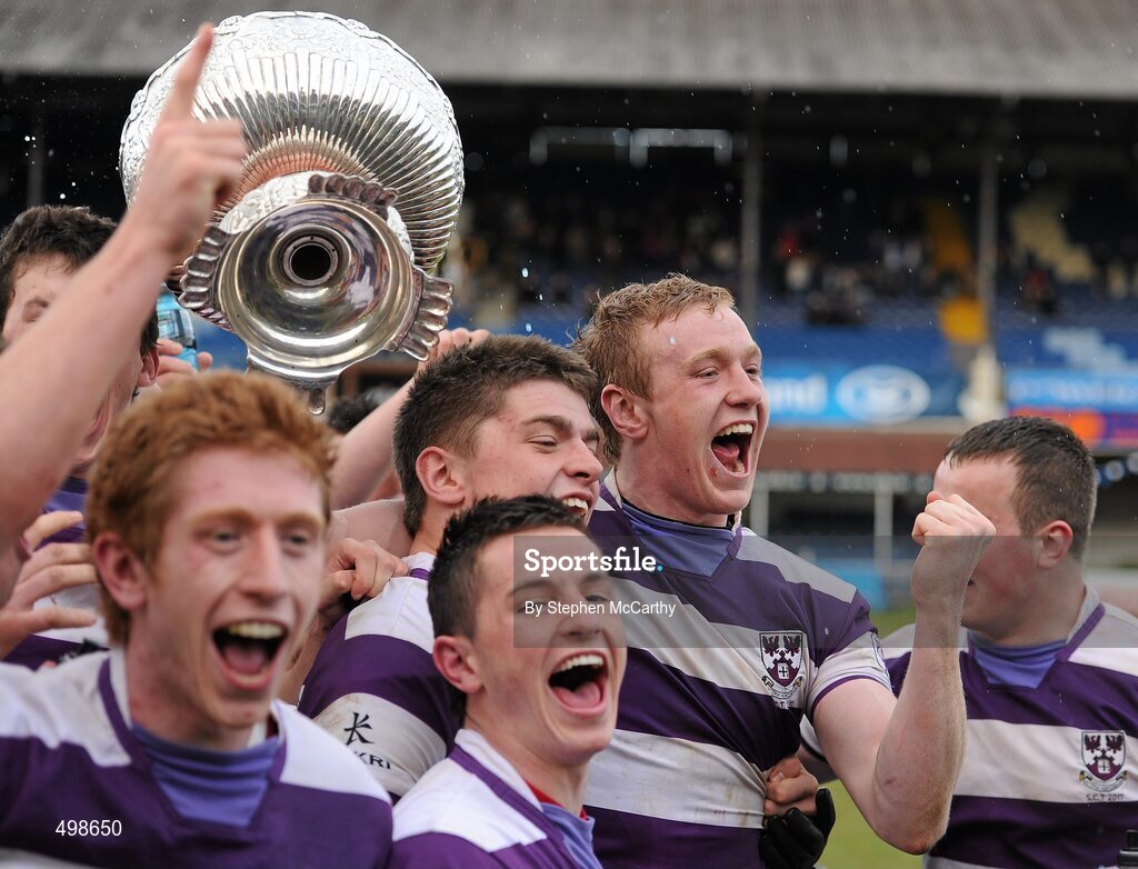 17 March 2011; Clongowes Wood College SJ captain Conor Gilsenan celebrate with the trophy. Powerade Leinster Schools Senior Cup Final, Cistercian College Roscrea v Clongowes Wood College SJ, RDS, Ballsbridge, Dublin. Picture credit: Stephen McCarthy / SPORTSFILE