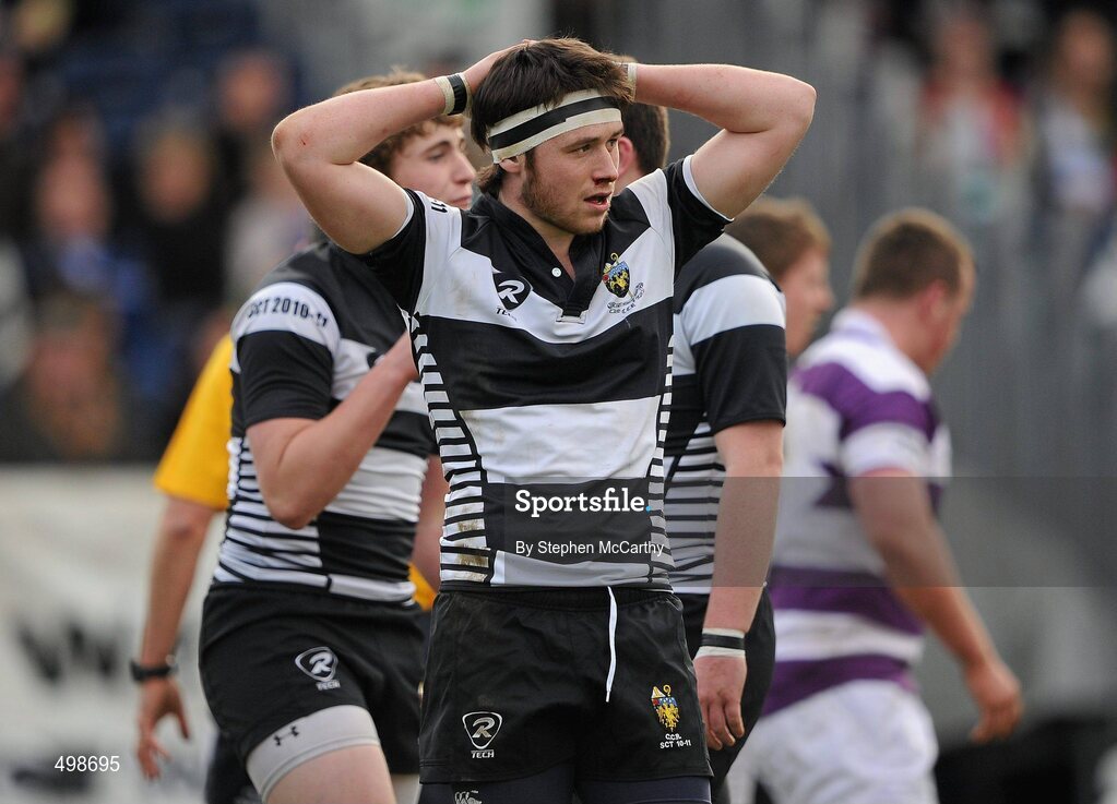 17 March 2011; Colin Moloney, Cistercian College Roscrea, shows his disappoinment after conceeding a try. Powerade Leinster Schools Senior Cup Final, Cistercian College Roscrea v Clongowes Wood College SJ, RDS, Ballsbridge, Dublin. Picture credit: Stephen McCarthy / SPORTSFILE