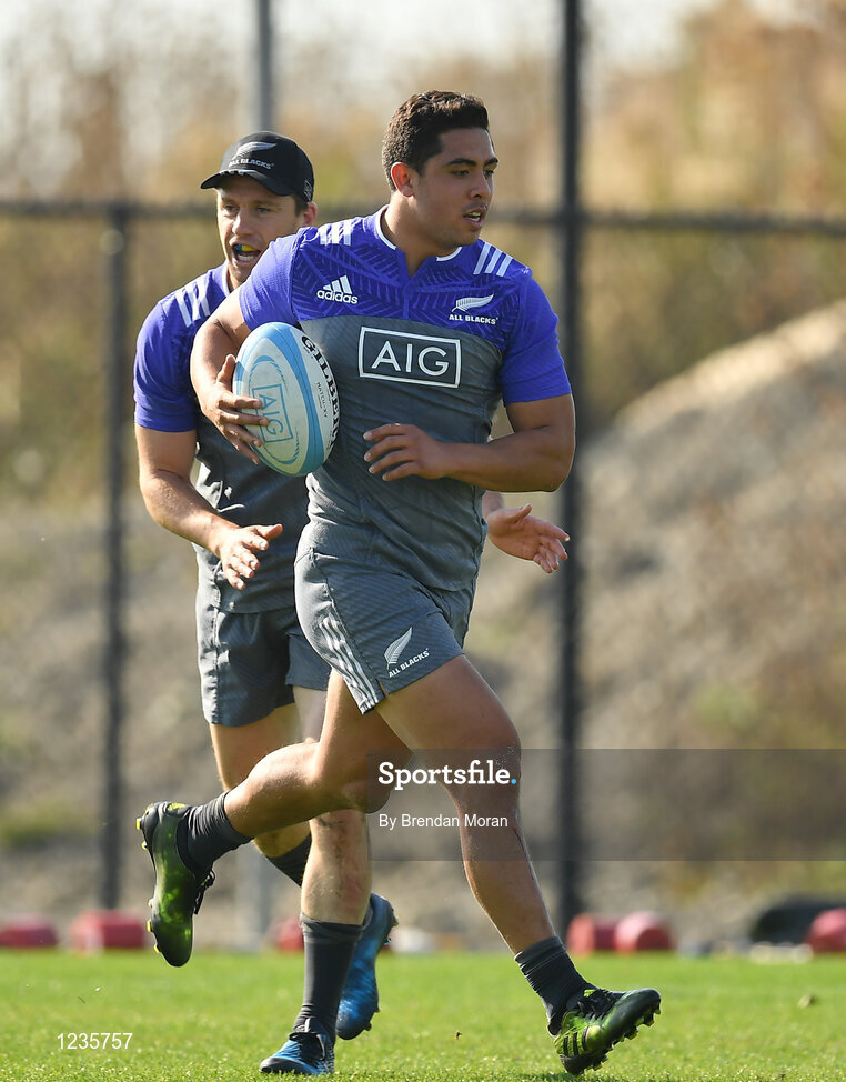 1 November 2016; Anton Lienert-Brown of New Zealand is tackled by team-mate Ben Smith during a New Zealand Rugby Squad Training at Toyota Park in Chicago, USA.  Photo by Brendan Moran/Sportsfile