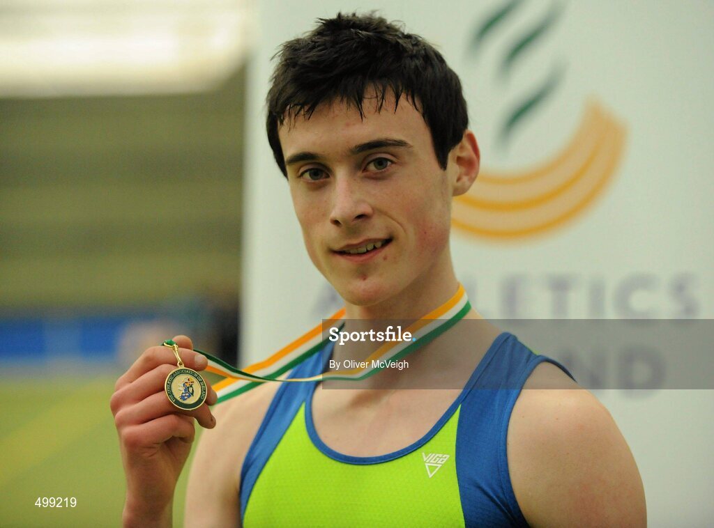 19 March 2011; Peter Gaffney, from Metro/St Brigids AC, Dublin, winner of the U19 boys 1500m final. Woodie’s DIY National Juvenile Indoor Championships, Meadowbank Indoor Arena, Magherafelt, Derry. Picture credit: Oliver McVeigh / SPORTSFILE
