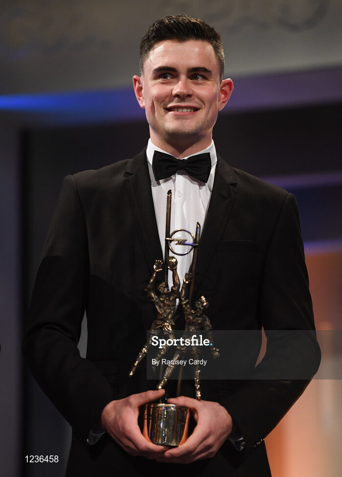 4 November 2016; Tipperary Footballer Michael Quinlivan with his award at the 2016 GAA/GPA Opel All-Stars Awards at the Convention Centre in Dublin. Photo by Ramsey Cardy/Sportsfile