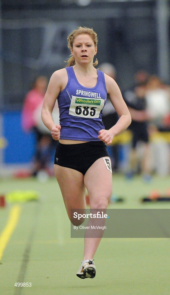 19 March 2011; Holly Clark, Springwell RC, Co. Derry, in action during the U18 Girls 60m. Woodie’s DIY National Juvenile Indoor Championships, Meadowbank Indoor Arena, Magherafelt, Derry. Picture credit: Oliver McVeigh / SPORTSFILE