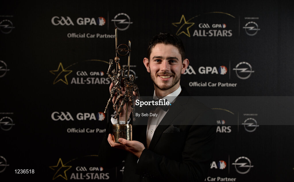 4 November 2016; Donegal footballer Ryan McHugh with his award at the 2016 GAA/GPA Opel All-Stars Awards at the Convention Centre in Dublin. Photo by Seb Daly/Sportsfile