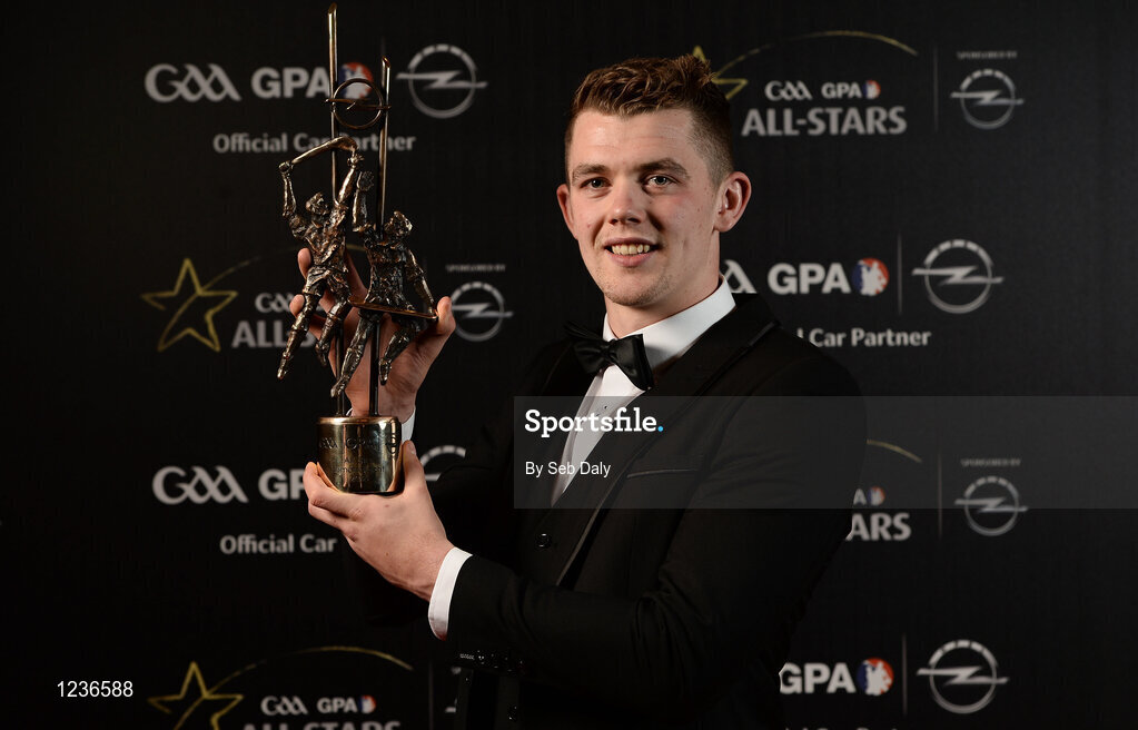 4 November 2016; Tipperary hurler Ronan Maher with his award at the 2016 GAA/GPA Opel All-Stars Awards at the Convention Centre in Dublin. Photo by Seb Daly/Sportsfile