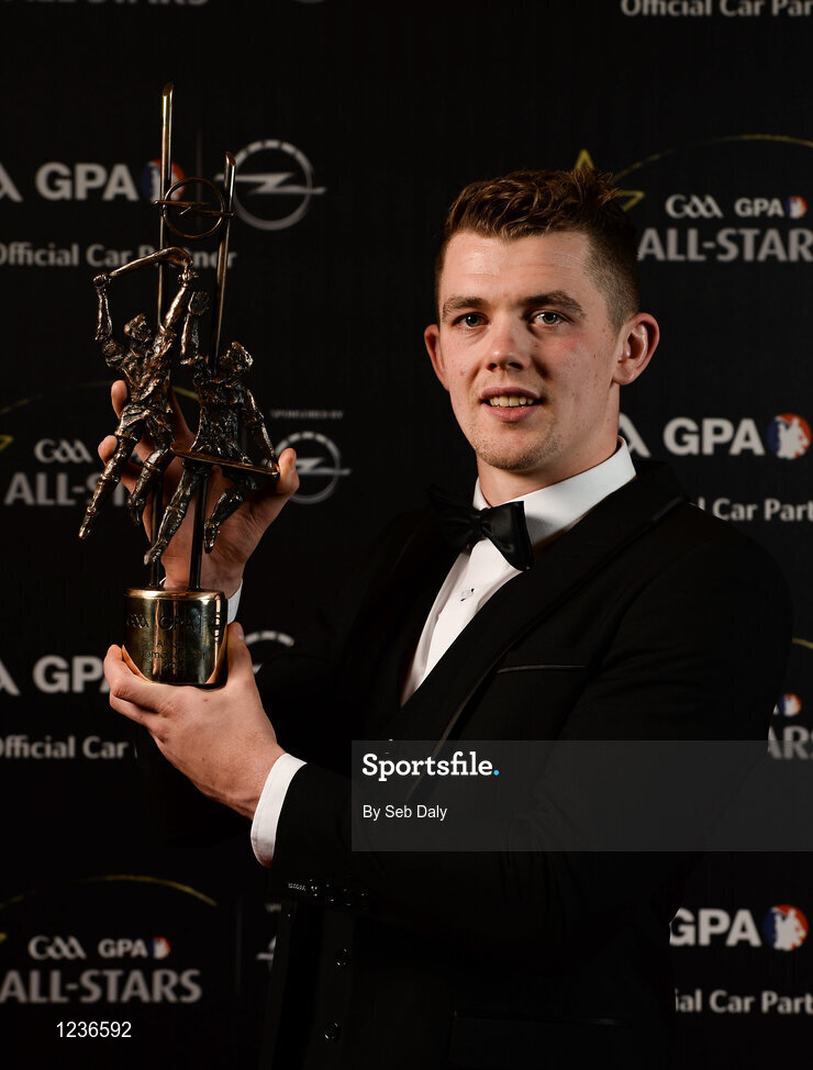 4 November 2016; Tipperary hurler Ronan Maher with his award at the 2016 GAA/GPA Opel All-Stars Awards at the Convention Centre in Dublin. Photo by Seb Daly/Sportsfile