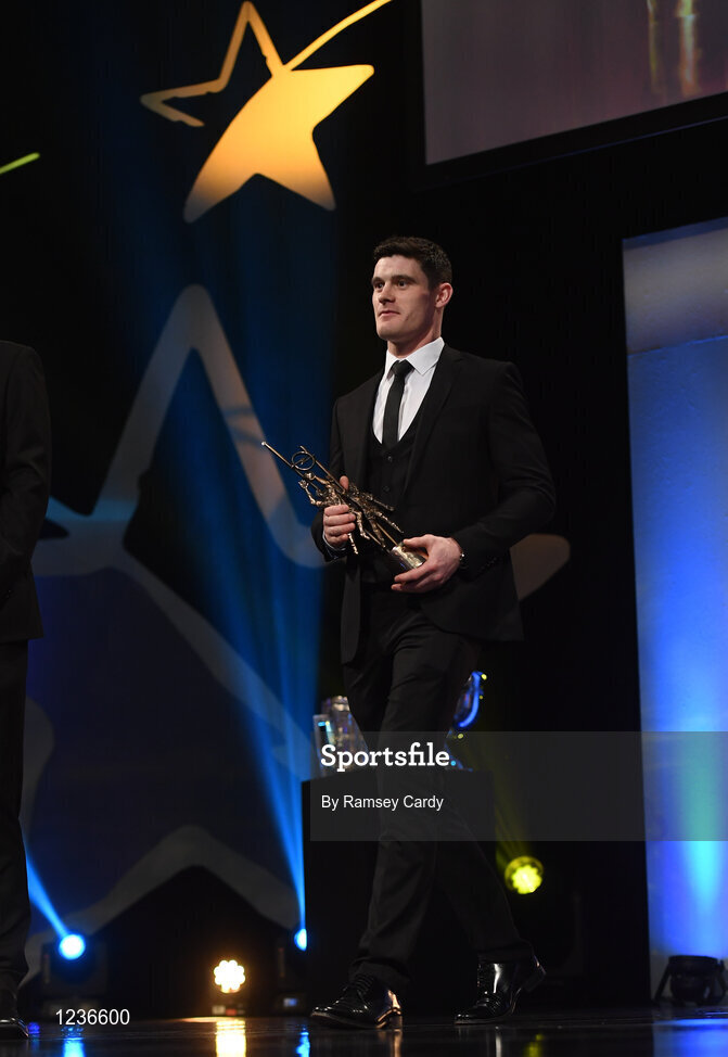 4 November 2016; Dublin footballer Diarmuid Connolly with his award at the 2016 GAA/GPA Opel All-Stars Awards at the Convention Centre in Dublin. Photo by Ramsey Cardy/Sportsfile