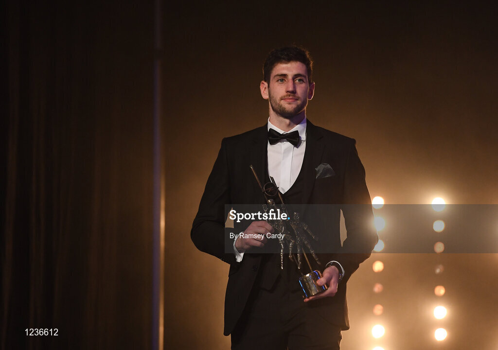 4 November 2016; Kerry footballer Paul Geaney with his award at the 2016 GAA/GPA Opel All-Stars Awards at the Convention Centre in Dublin. Photo by Ramsey Cardy/Sportsfile