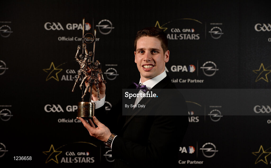 4 November 2016; Mayo footballer Lee Keegan with his award at the 2016 GAA/GPA Opel All-Stars Awards at the Convention Centre in Dublin. Photo by Seb Daly/Sportsfile