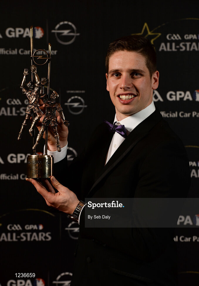 4 November 2016; Mayo footballer Lee Keegan with his award at the 2016 GAA/GPA Opel All-Stars Awards at the Convention Centre in Dublin. Photo by Seb Daly/Sportsfile