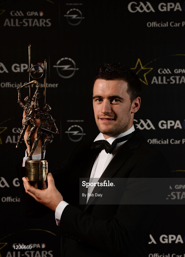 4 November 2016; Galway hurler David Burke with his award at the 2016 GAA/GPA Opel All-Stars Awards at the Convention Centre in Dublin. Photo by Seb Daly/Sportsfile