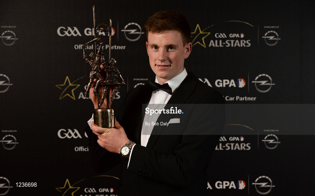 4 November 2016; Waterford hurler Austin Gleeson with his award at the 2016 GAA/GPA Opel All-Stars Awards at the Convention Centre in Dublin. Photo by Seb Daly/Sportsfile