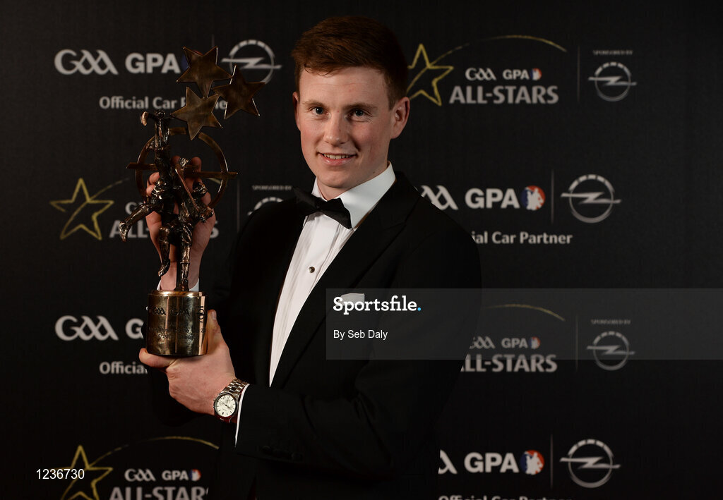 4 November 2016; Waterford hurler Austin Gleeson with his Young Hurler of the Year award at the 2016 GAA/GPA Opel All-Stars Awards at the Convention Centre in Dublin. Photo by Seb Daly/Sportsfile