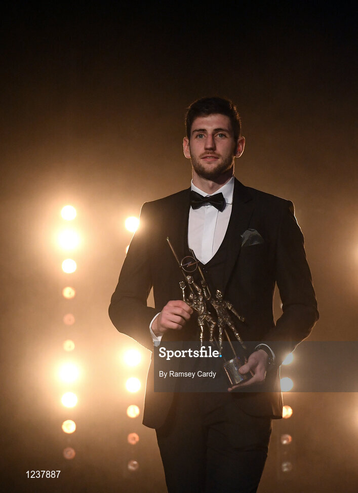 4 November 2016; Kerry footballer Paul Geaney with his award at the 2016 GAA/GPA Opel All-Stars Awards at the Convention Centre in Dublin. Photo by Ramsey Cardy/Sportsfile