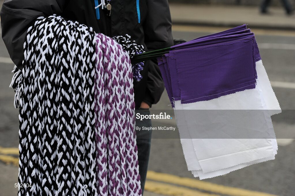 17 March 2011; A general view of a merchandise seller. Powerade Leinster Schools Senior Cup Final, Cistercian College Roscrea v Clongowes Wood College SJ, RDS, Ballsbridge, Dublin. Picture credit: Stephen McCarthy / SPORTSFILE