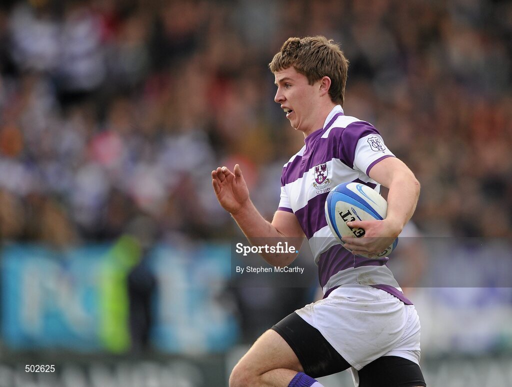 17 March 2011; David Quirke, Clongowes Wood College SJ, on his way to scoring his side's first try. Powerade Leinster Schools Senior Cup Final, Cistercian College Roscrea v Clongowes Wood College SJ, RDS, Ballsbridge, Dublin. Picture credit: Stephen McCarthy / SPORTSFILE