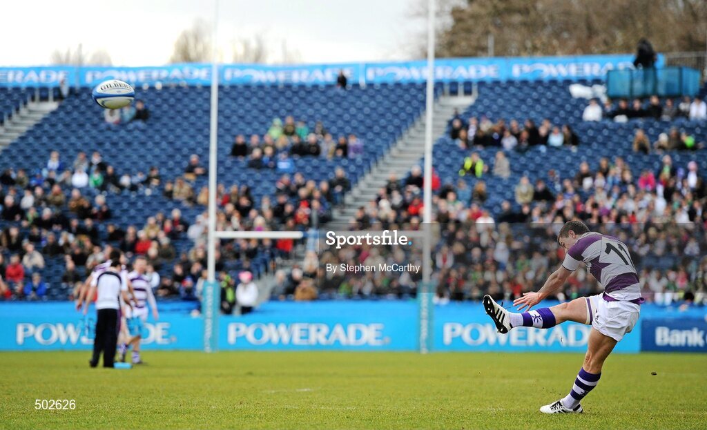 17 March 2011; Conor Mahony, Clongowes Wood College SJ, kicks a conversion. Powerade Leinster Schools Senior Cup Final, Cistercian College Roscrea v Clongowes Wood College SJ, RDS, Ballsbridge, Dublin. Picture credit: Stephen McCarthy / SPORTSFILE