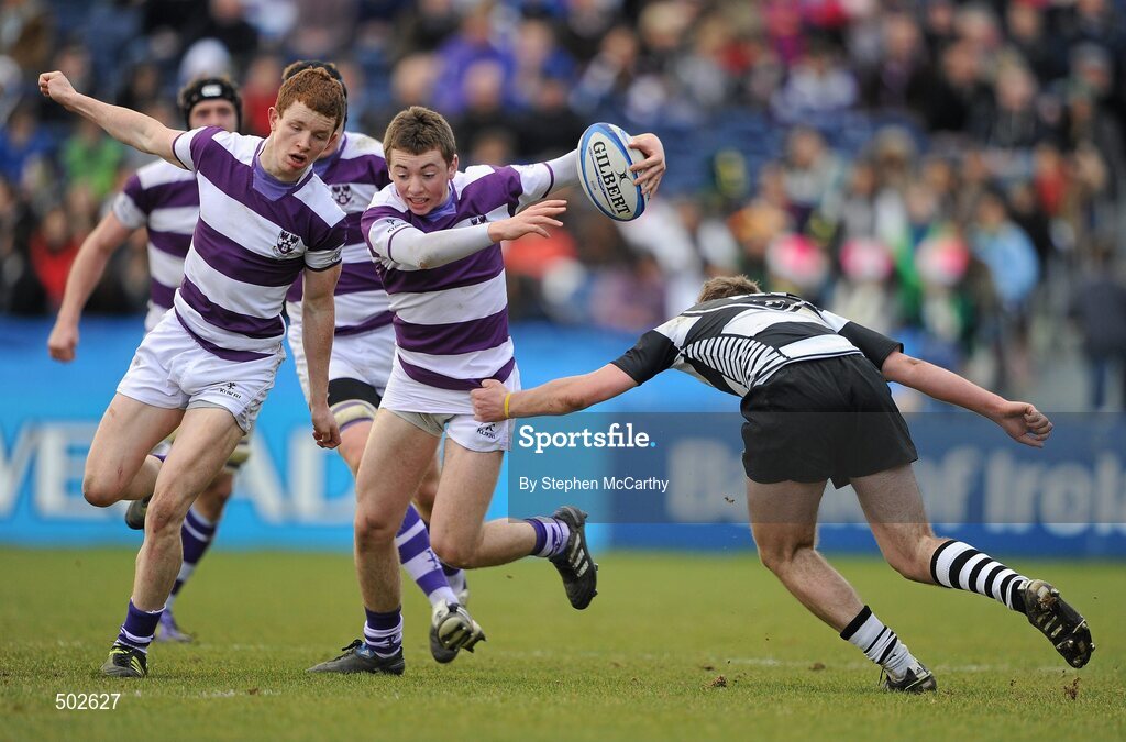 17 March 2011; Jamie Glynn, Clongowes Wood College SJ, is tackled by Bill Duggan, Cistercian College Roscrea. Powerade Leinster Schools Senior Cup Final, Cistercian College Roscrea v Clongowes Wood College SJ, RDS, Ballsbridge, Dublin. Picture credit: Stephen McCarthy / SPORTSFILE