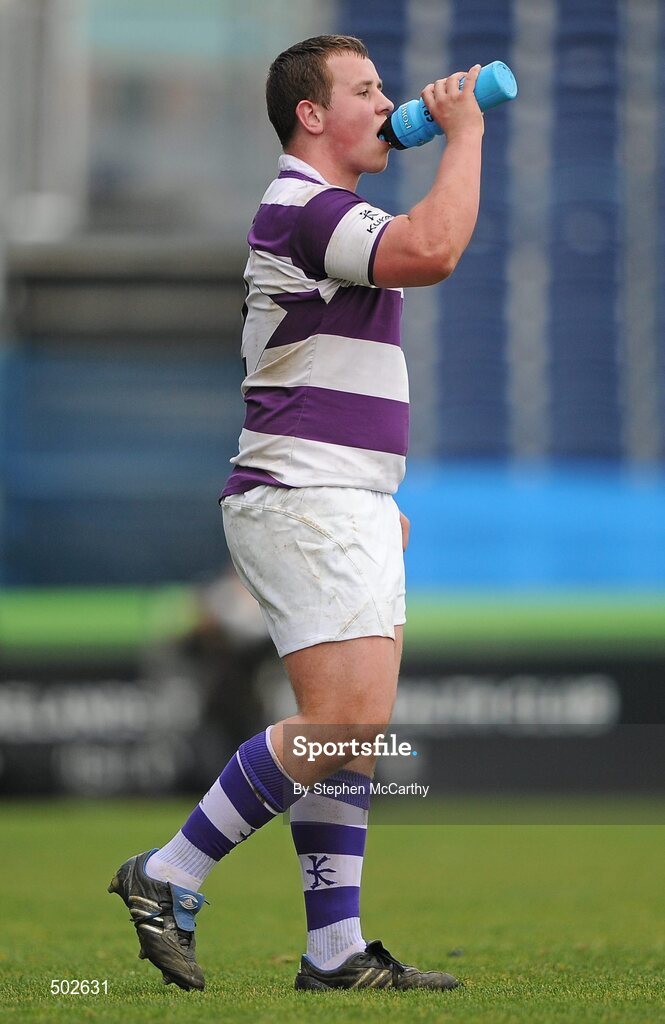 17 March 2011; Bryan Byrne, Clongowes Wood College SJ, takes a drink during the game. Powerade Leinster Schools Senior Cup Final, Cistercian College Roscrea v Clongowes Wood College SJ, RDS, Ballsbridge, Dublin. Picture credit: Stephen McCarthy / SPORTSFILE