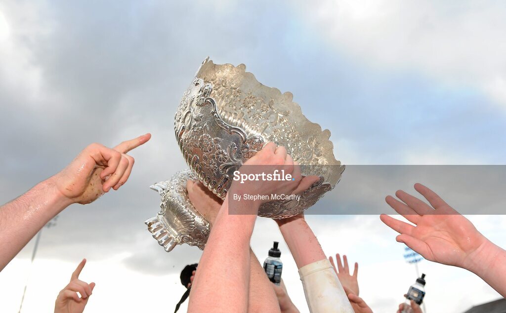 17 March 2011; Clongowes Wood College SJ players celebrate with the cup. Powerade Leinster Schools Senior Cup Final, Cistercian College Roscrea v Clongowes Wood College SJ, RDS, Ballsbridge, Dublin. Picture credit: Stephen McCarthy / SPORTSFILE