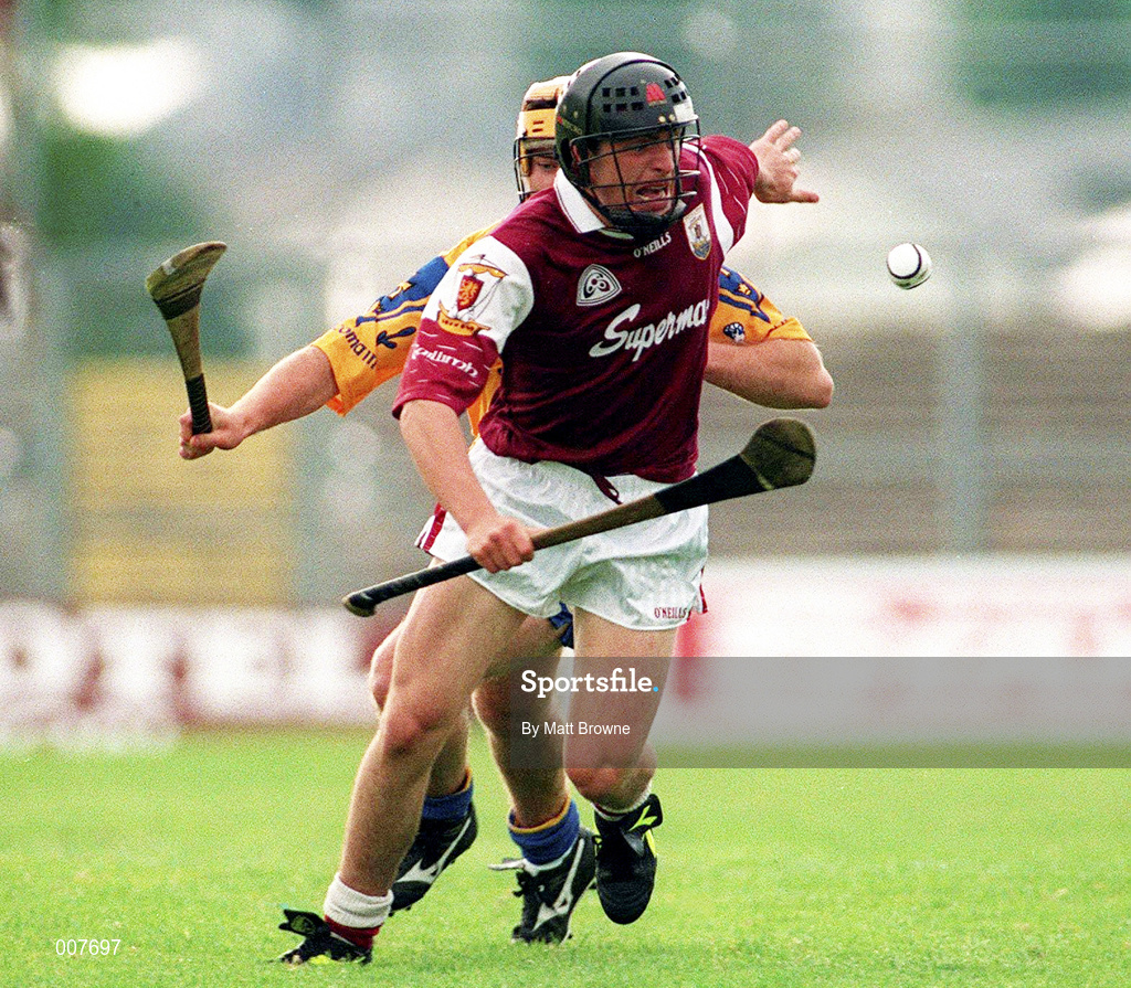 11 July 1998; Alan Kerins of Galway in action against Tom Healy of Roscommon during the Guinness Connacht Senior Hurling Championship Final match between Roscommon and Galway at Dr Hyde Park in Roscommon. Photo by Matt Browne/Sportsfile