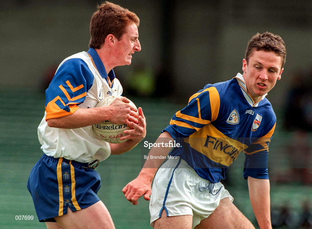 28 June 1998; Alan Malone of Clare  in action against Declan Browne of Tipperary during the Bank of Ireland Munster Senior Football Championship Semi-Final match between Tipperary and Clare at the Gaelic Grounds in Limerick. Photo by Brendan Moran/Sportsfile