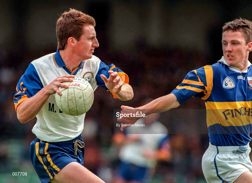 28 June 1998; Alan Malone of Clare  in action against Declan Browne of Tipperary during the Bank of Ireland Munster Senior Football Championship Semi-Final match between Tipperary and Clare at the Gaelic Grounds in Limerick. Photo by Brendan Moran/Sportsfile