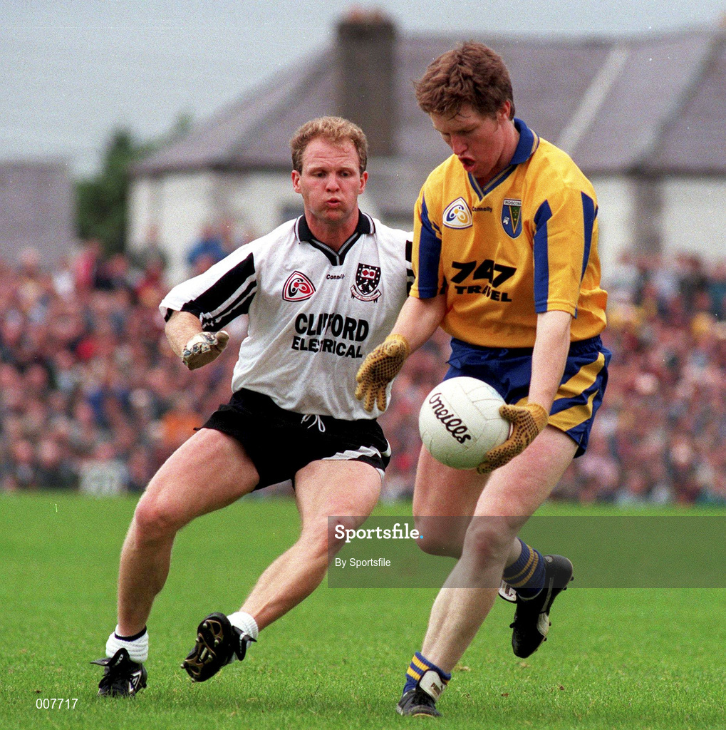 22 June 1997; Alan Nolan of Roscommon in action against Nigel Clancy of Sligo during the Bank of Ireland Connacht Senior Football Championship Semi-Final match between Sligo and Roscommon at Markievicz Park in Sligo. Photo by Sportsfile