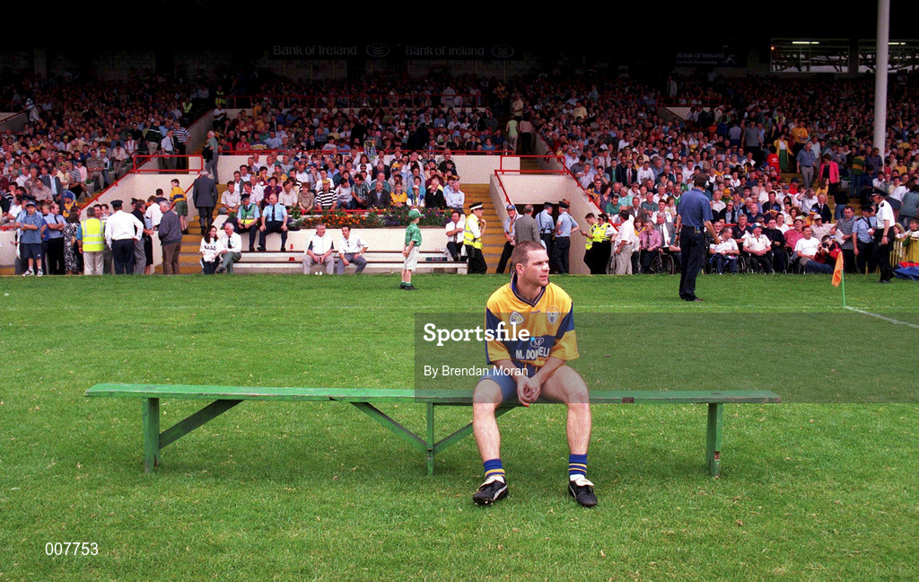 20 July 1997; Barry Keating of Clare awaits his team-mates for their team photograph prior to the Bank of Ireland Munster Senior Football Championship Final between Kerry and Clare at the Gaelic Grounds in Limerick. Photo by Brendan Moran/Sportsfile
