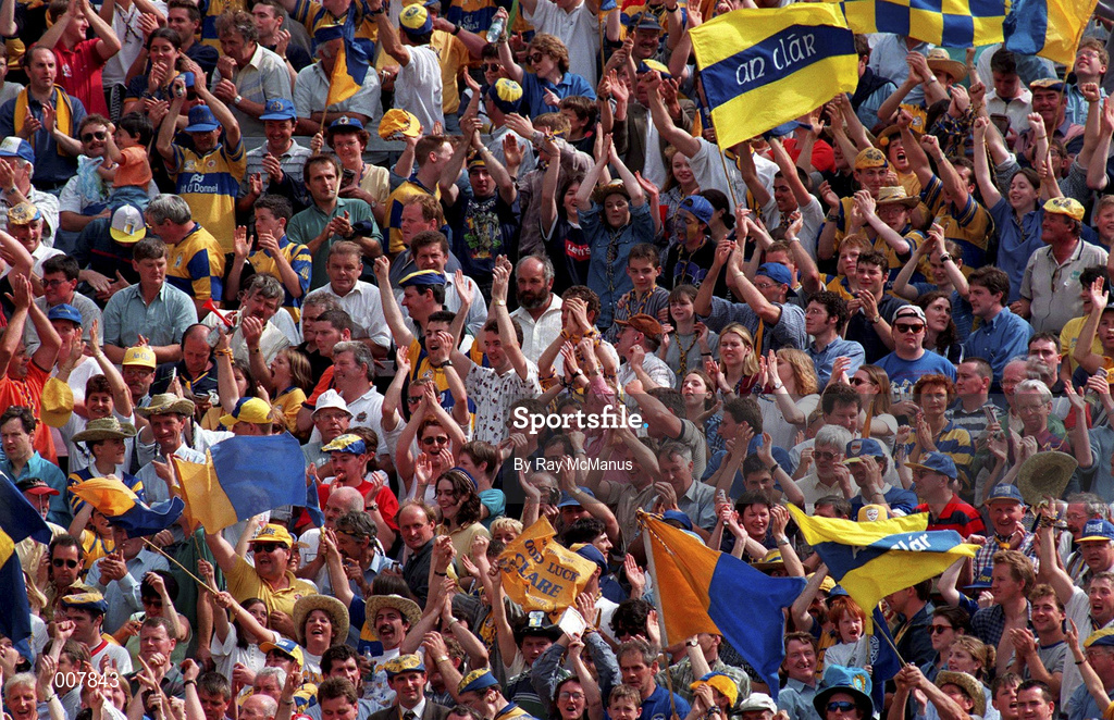 6 July 1997; Clare supporters during the Guinness Munster Senior Hurling Championship Final match between Clare and Tipperary at Páirc Uí Chaoimh in Cork. Photo by Ray McManus/Sportsfile