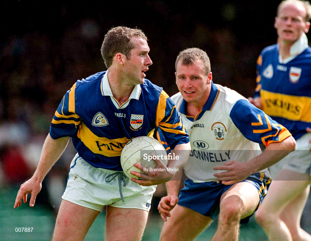 28 June 1998; Conor O'Dwyer of Tipperary in action against Martin Daly of Clare during the Bank of Ireland Munster Senior Football Championship Semi-Final match between Tipperary and Clare at the Gaelic Grounds in Limerick. Photo by Brendan Moran/Sportsfile